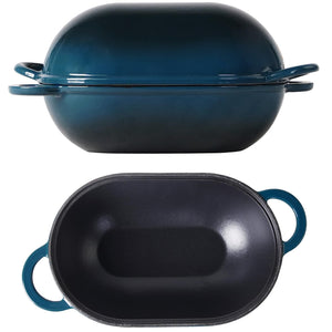 Crucible Cookware Enameled Cast Iron Bread Pan Dutch oven with Lid and Loop Handles - Dark Teal Blue – Oven Safe Form for Baking and Cooking, Artisan Bread Kit - Loaf Pan