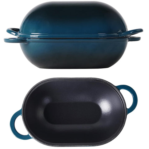 Crucible Cookware Enameled Cast Iron Bread Pan Dutch oven with Lid and Loop Handles - Dark Teal Blue – Oven Safe Form for Baking and Cooking, Artisan Bread Kit - Loaf Pan