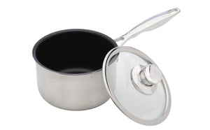 Swiss Diamond 6.3" 2.1Qt Sauce Pan Nonstick Clad Induction Sauce Pan Includes Lid Stainless Steel Base Dishwasher/Oven Safe Fry Pan