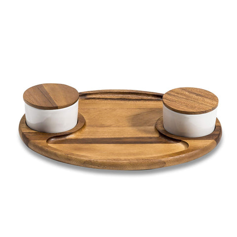Kalmar Home Charcuterie/Serving Tray w/ 2 ceramic bowls w/lids