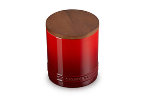 Le Creuset Stoneware Signature XL Salt Cellar and Storage Canister with Wood Lid, 38.4 oz. (1.2 qt.), Cerise