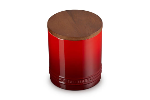Le Creuset Stoneware Signature XL Salt Cellar and Storage Canister with Wood Lid, 38.4 oz. (1.2 qt.), Cerise