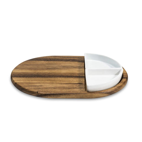 Kalmar Home Charcuterie/Serving Tray w/ 2 Triangular Ceramic Bowls