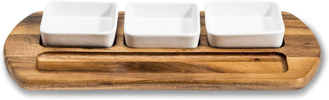 Kalmar Home Charcuterie/Serving Tray w/ 3 Square Ceramic Bowls