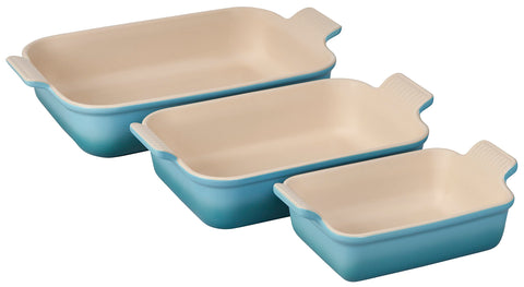Le Creuset Stoneware Heritage 3-Piece Rectangular Baking Dish Set, Caribbean