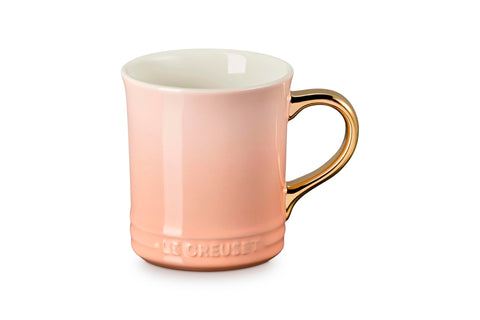 Le Creuset Stoneware Vancouver Mug with Gold Metallic Handle, 14 oz., Peche