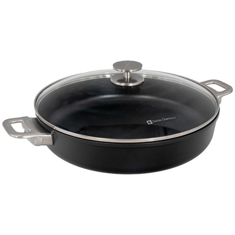 Swiss Diamond Nonstick Hybrid Ceramic and Diamond-Infused Sauteuse Saute Pan With Glass Lid, PFAS- and PFOA-free, Dishwasher & Oven Safe Up To 500 °F (4.8 Quart)