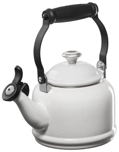 Le Creuset Enamel on Steel Demi Tea Kettle with Metal Finishes, 1.25 qt, White