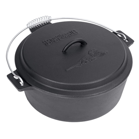 Bayou Classic 10-qt Pre-Seasoned Cast Iron Chicken Fryer Features Cast Iron Domed Lid Cool Touch Coil Handle Perfect for Frying Chicken & Fish Slow Simmering Batches of Chili Stew and Jambalaya