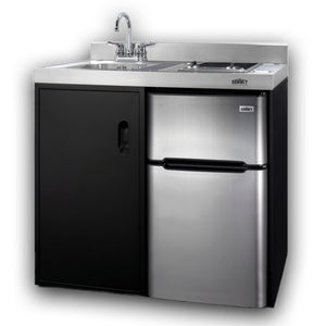 Summit 39" Wide All-in-One Kitchenette, Black and Stainless - C39ELGLASSBK