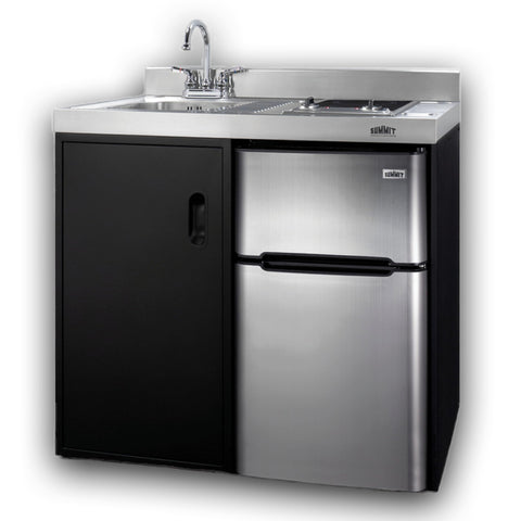 Summit 39" Wide All-in-One Kitchenette, Black and Stainless - C39ELGLASSBK