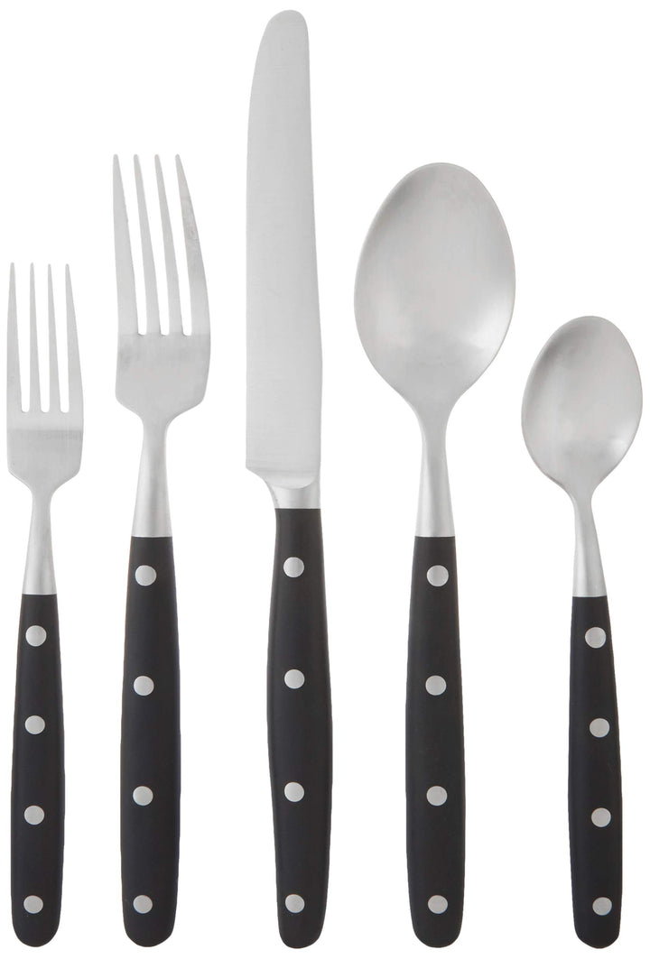 Ginkgo International Lyon 20-Piece Stainless Steel Flatware Place Setting, Ebony, Service for 4