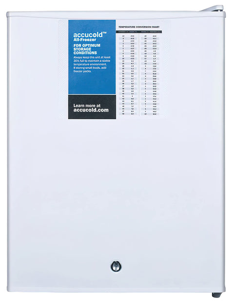Compact manual defrost all-freezer with lock and probe hole