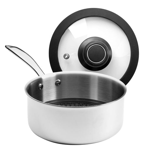 Black Cube CeramicQR Quick Release Cookware Saucepan - 6.5-Inch, 1.5-Quart, Silver - Stainless Steel Induction Saucepan with Tempered Glass Lid