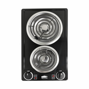 Summit 12" 2 Burner Electric Cooktop. 230V Radiant Cooktop, Coil Elements, Made in the USA, Black- CCE226BL