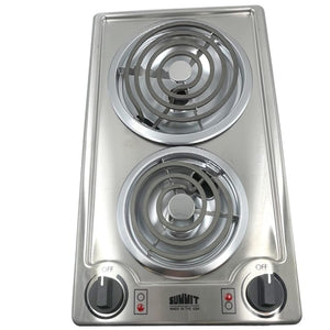 Summit 12" 2 Burner Electric Cooktop 230V Radiant Cooktop, Coil Elements, Made in the USA, Stainless Steel- CCE227SS