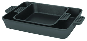 Bayou Classic 7474 8-in and 13-in Cast Iron Cake Pan Set Perfect For Roasting Chicken and Pot Roast or Baking Cornbread Biscuits Cobbler and Deep Dish Pizza