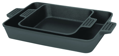 Bayou Classic 7474 8-in and 13-in Cast Iron Cake Pan Set Perfect For Roasting Chicken and Pot Roast or Baking Cornbread Biscuits Cobbler and Deep Dish Pizza