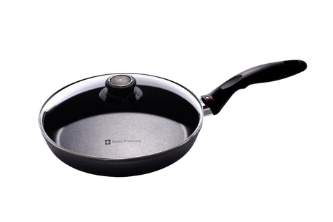 Swiss Diamond 11" Frying Pan - HD Nonstick Induction Diamond Coated Aluminum Skillet, Includes Lid - PFOA Free, Dishwasher Safe and Oven Safe Fry Pan, Grey