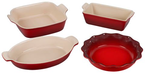 Le Creuset Stoneware 4 PC Heritage Bakeware Set, Cerise
