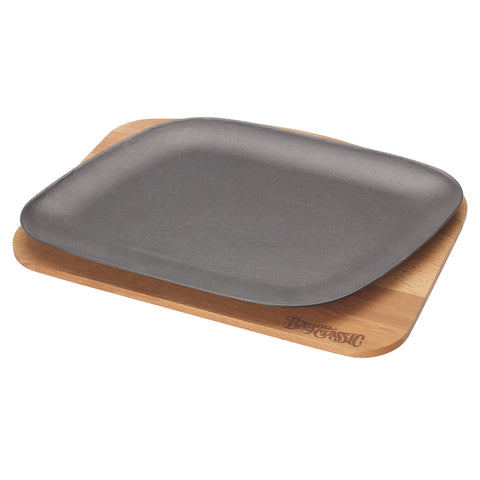 Bayou Classic 7780B Black Enameled Cast Iron Fajita Pan Features Wooden Trivet 12-in Length Perfect For Skirt Steak Chicken Veggie Fajitas and More