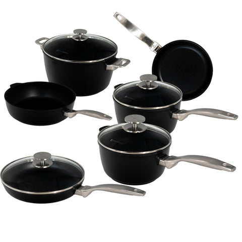 Swiss Diamond Pots and Pans Set Non Stick, Nonstick Hybrid Ceramic and Diamond-Infused, Glass Lids, Dou Ceramic Gourmet Cookware Set, Dishwasher & Oven Safe Up To 500 °F, 10 Pieces