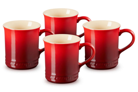Le Creuset Stoneware Vancouver Mug, Set of 4, 14 oz. each, Cerise