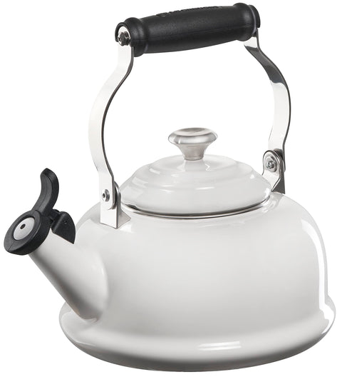 Le Creuset Enamel On Steel Whistling Tea Kettle with Metal Finishes, 1.7 qt., White