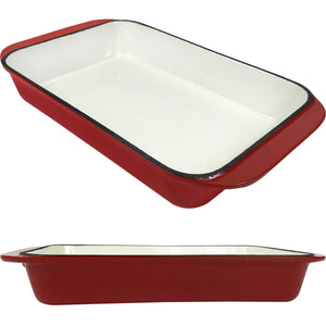 2.9 Qt Enameled Cast Iron Rectangular Roaster, Casserole Dish, Lasagna Pan, Deep Roasting Pan, for Cooking and Baking - Red