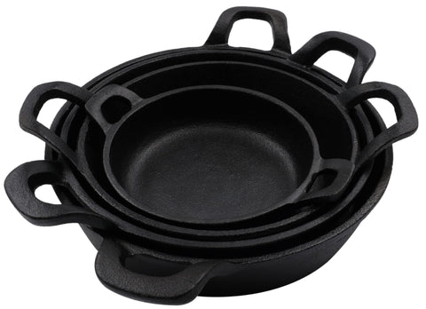 Cast Iron Skillets Frying Pans Set of 4 (Pre-Seasoned) for Serving, Cooking and Baking 7.87” – 4.72”, Oven Safe Forms | Indoor & Outdoor Use
