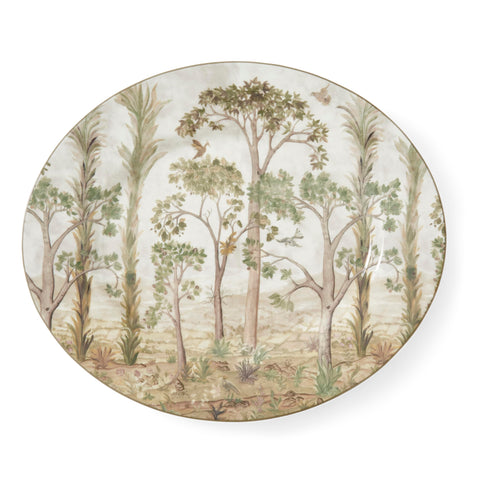 Spode Kit Kemp 14" Tall Trees Oval Serving Platter | Enchanted Forest Design | Porcelain | Dishwasher, Microwave, and Freezer Safe | Ideal for Salad, Snacks, and Appetizers | Home & Gathering Use