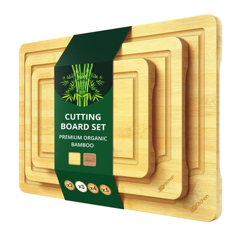 Big Kitchen 3-Piece Bamboo Cutting Board for Kitchen Butcher Block for Chopping Meat, Veggies & Cheese Durable Non-Plastic Wooden Chopping Board with Juice Groove & Easy Grip Handles