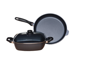 Swiss Diamond 3-Piece Set: 12.5" Fry Pan & 11" x 11" Square Casserole, HD Nonstick Diamond Coated Aluminum, PFOA Free, Dishwasher & Oven Safe, Gray