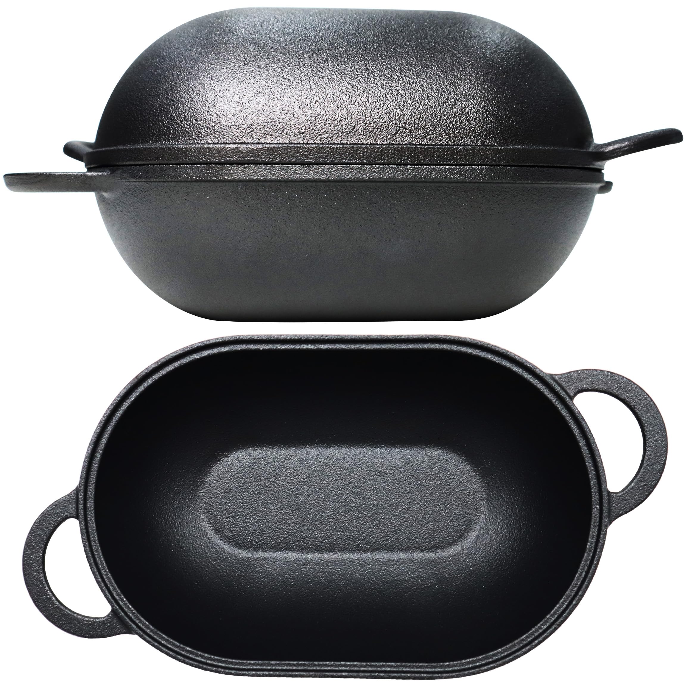 Crucible Cookware Cast Iron Bread Pan with Lid (Pre-Seasoned) with Loop Handles – Oven Safe Form for Baking and Cooking, Artisan Bread Kit - Loaf Pan