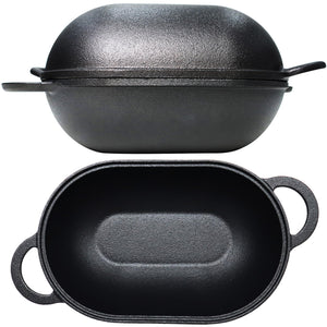Crucible Cookware Cast Iron Bread Pan with Lid (Pre-Seasoned) with Loop Handles – Oven Safe Form for Baking and Cooking, Artisan Bread Kit - Loaf Pan