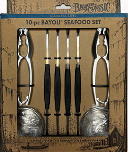 Bayou Classic 10-pc Bayou Seafood Set Features Seafood Crackers 4-ea Seafood Forks 4-ea Ramekins Perfect to Use When Hosting a Seafood Boil and Dining Alfresco