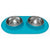 Messy Mutts Double Silicone Feeder with Stainless Bowls | Non-Skid Food Dishes for Dogs for All Pets | Dog Food Bowls | Large, 3 Cups Per Bowl | Blue